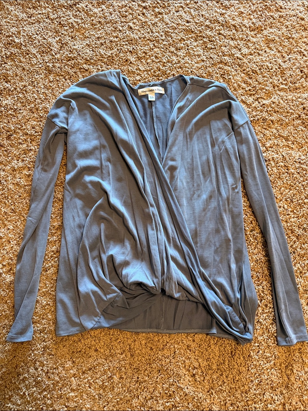 Abercrombie & Fitch Slate Blue Wrap-Front Long Sleeve Top
